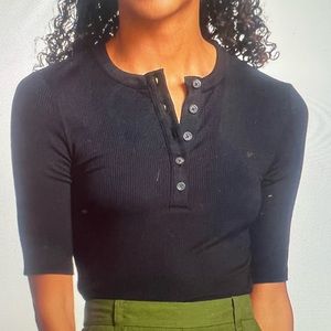 vince rib knit elbow sleeve Henley top